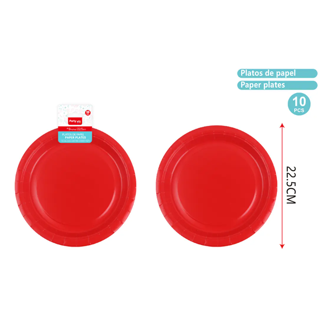 Platos De Papel Rojo 23Cm 10 Unidades 1