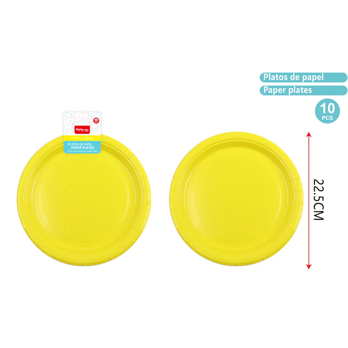 Platos De Papel Amarillo 23Cm 10 Unidades 1