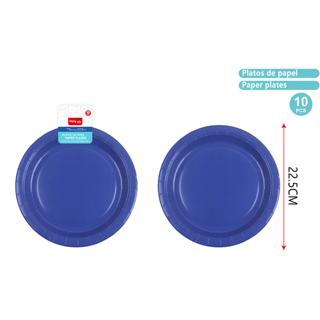 Platos De Papel Azul 23Cm 10 Unidades 1