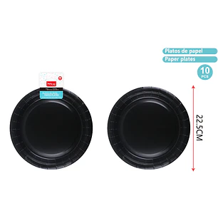 Platos De Cartón Negro 23Cm 10 Unidades