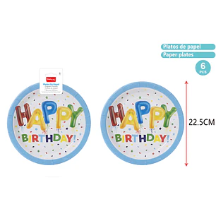 Platos De Papel F.Cumple Celeste 23Cm 6 Unidades