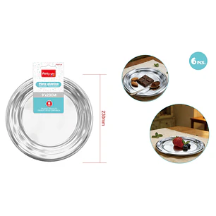 Platos Laminado Plateado 23Cm 6 Unidades