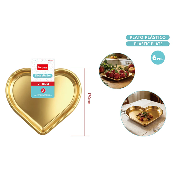 Platos Laminado Corazon Dorado 17Cm 6 Unidades 1