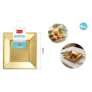 Platos Laminado Cuadrado Dorado 18Cm 6 Unidades
