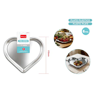 Platos Laminado Corazon Plateado 17Cm 6 Unidades