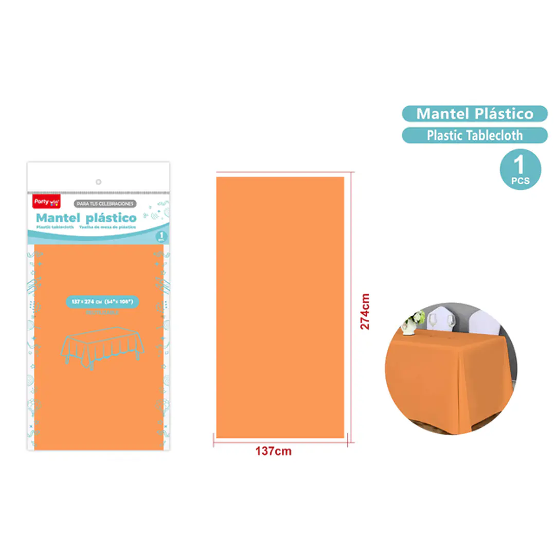 Mantel Plastico Naranjo 137X274Cm 1