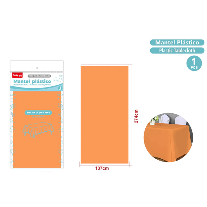 Mantel Plastico Naranjo 137X274Cm 1