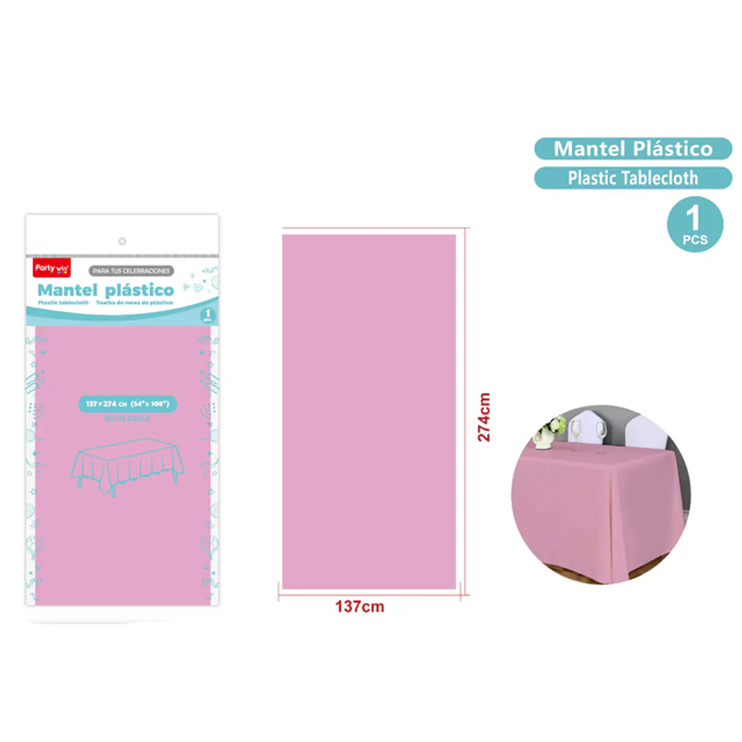 Mantel Plastico Rosado 137X274Cm 1