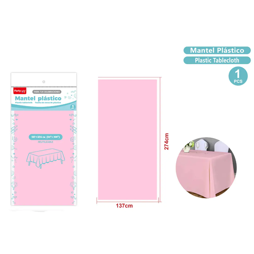 Mantel Plastico Rosado Claro 137X274Cm 1