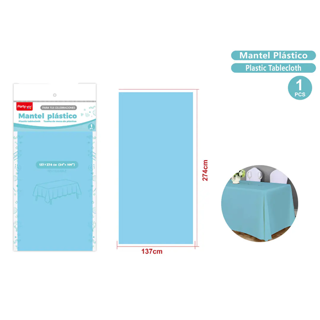 Mantel Plastico Celeste Claro 137X274Cm 1