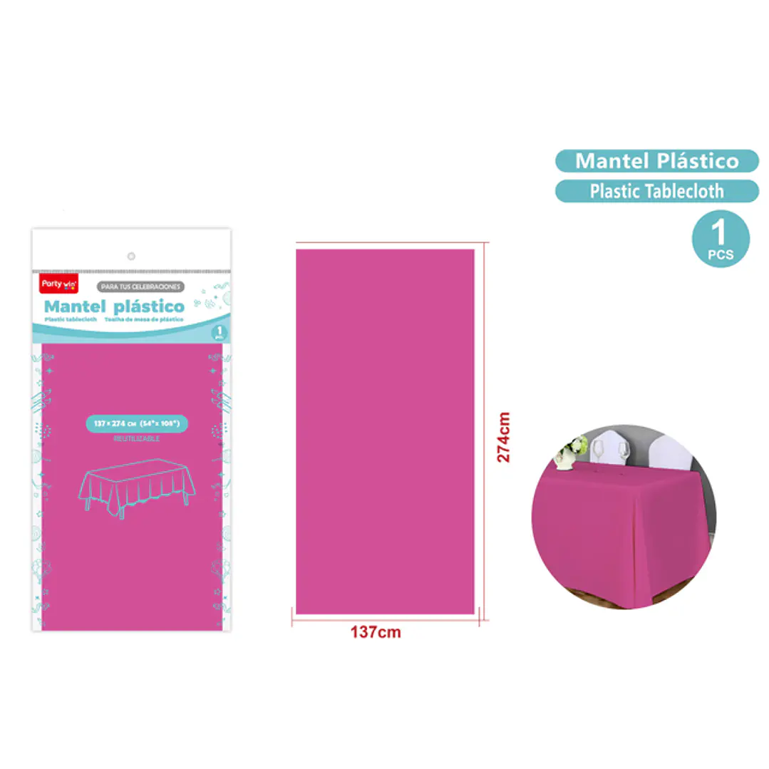 Mantel Plastico Fucsia 137X274Cm 1