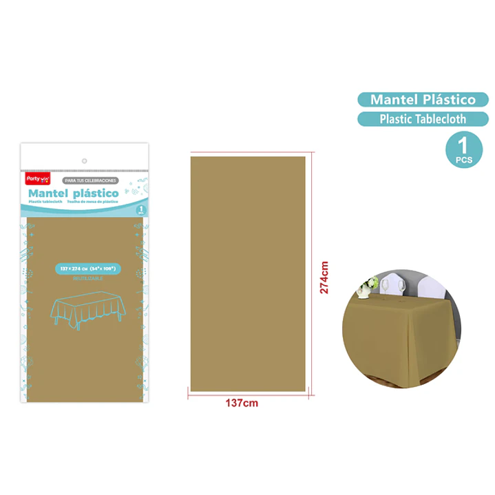 Mantel Plastico Dorado 137X274Cm 1