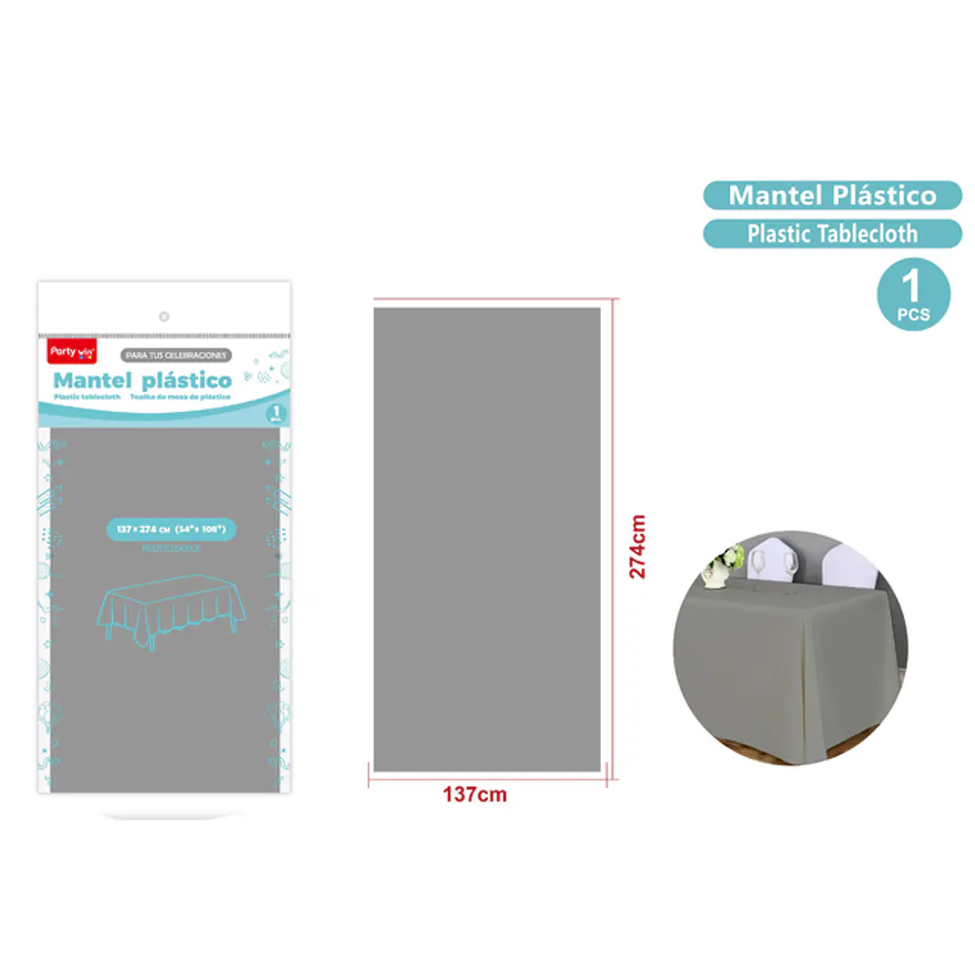Mantel Plastico Plateado 137X274Cm 1