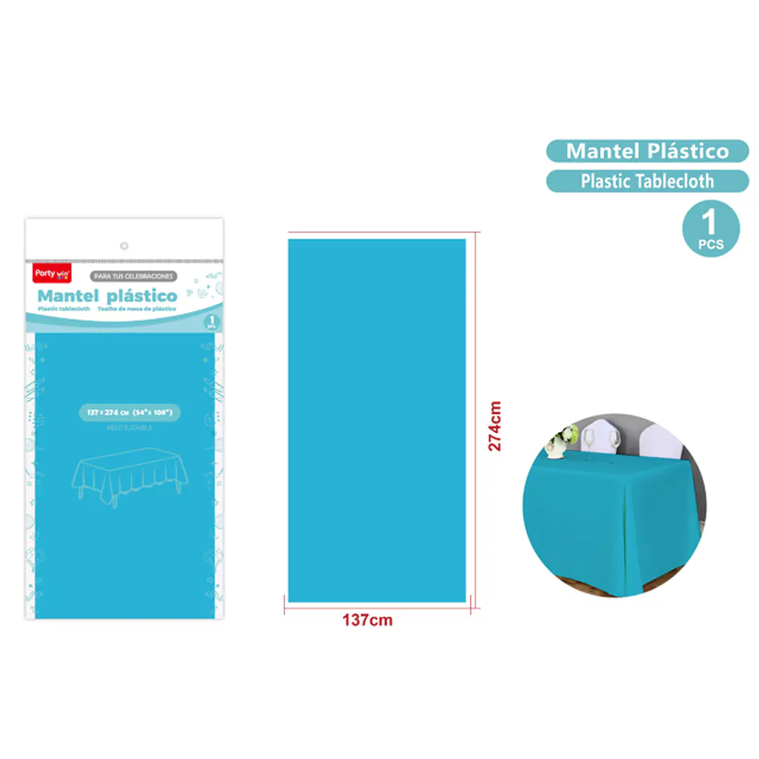 Mantel Plastico Celeste 137X274Cm 1