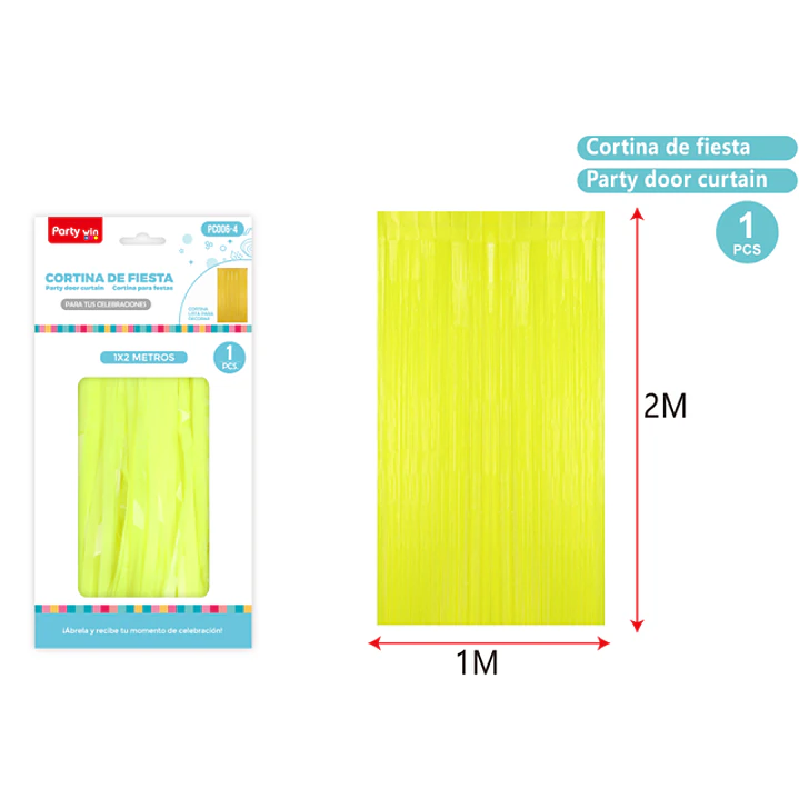 Cortina De Fiesta Flúor Amarillo 1X2M 1