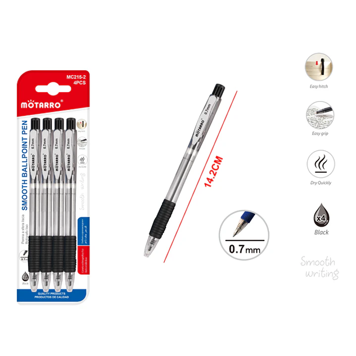 Boligrafos De Secado Rapido Negro 4 Unidades 0.7Mm 1