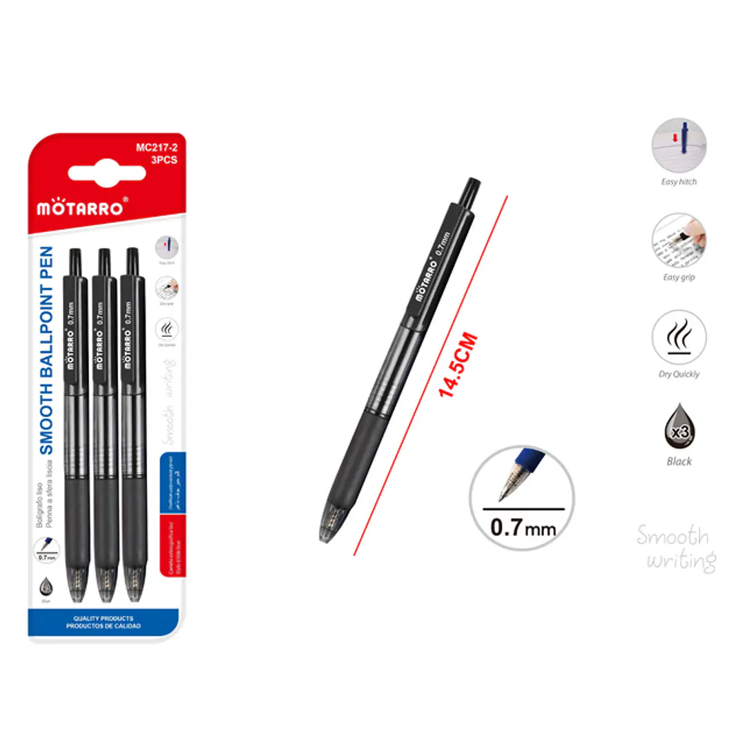 Boligrafos De Secado Rapido Negro 3 Unidades 0.7Mm 1