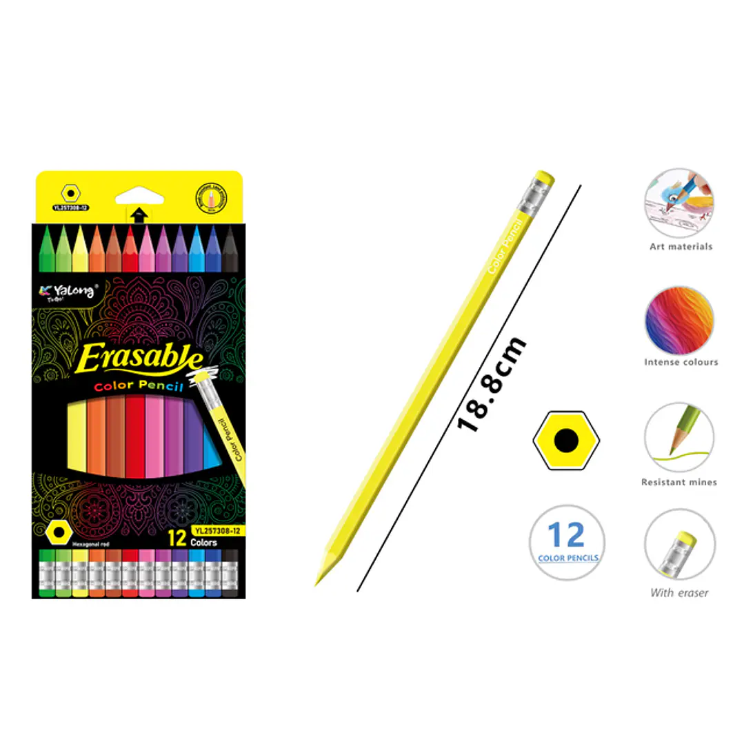 Lapices De Colores Goma 18.8Cm 12 Unidades 1