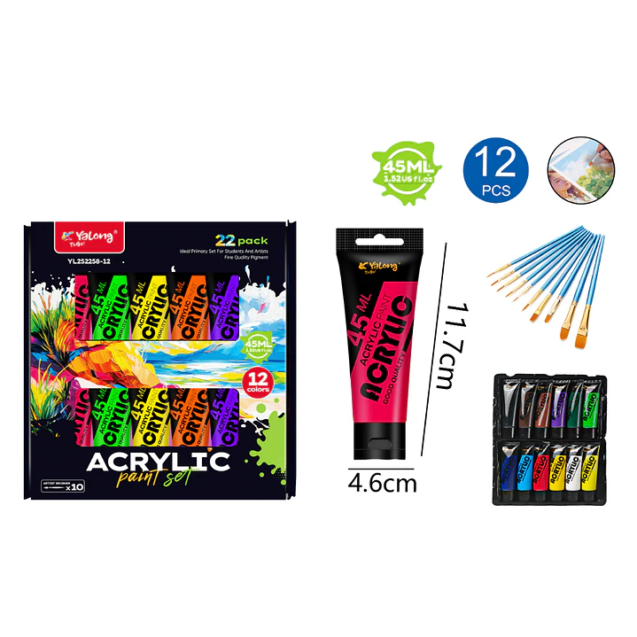 Pintura Acrilico 12 Unidades 45Ml 1