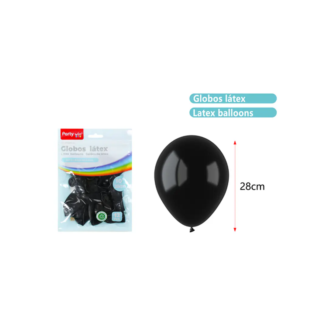 Globos Mate Negro 28Cm 2.2G 12 Unidades 1