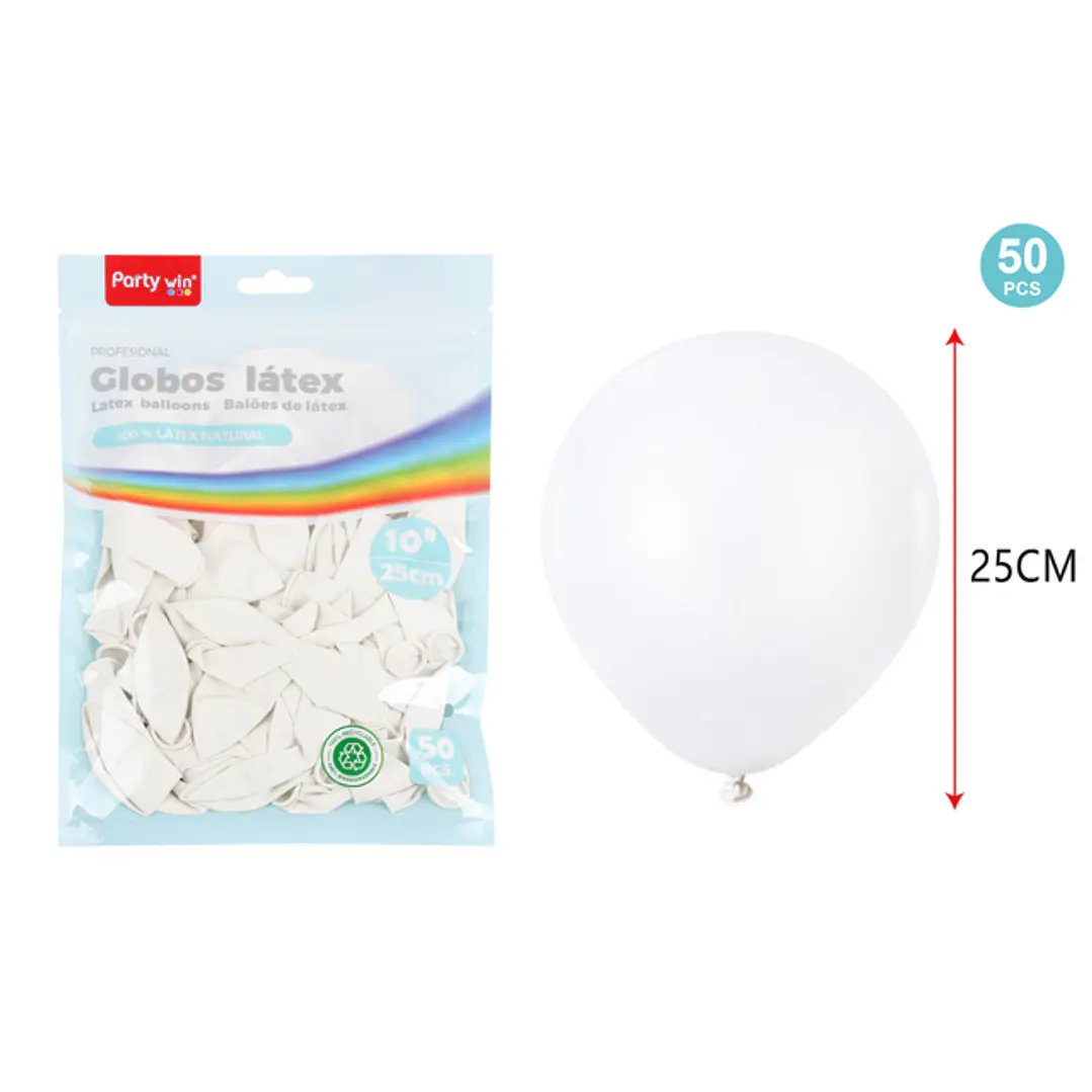 Globos Mate Blanco 25Cm 1.5G 50 Unidades 1