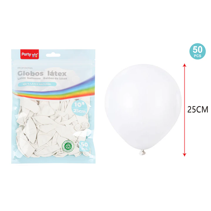 Globos Mate Blanco 25Cm 1.5G 50 Unidades 1