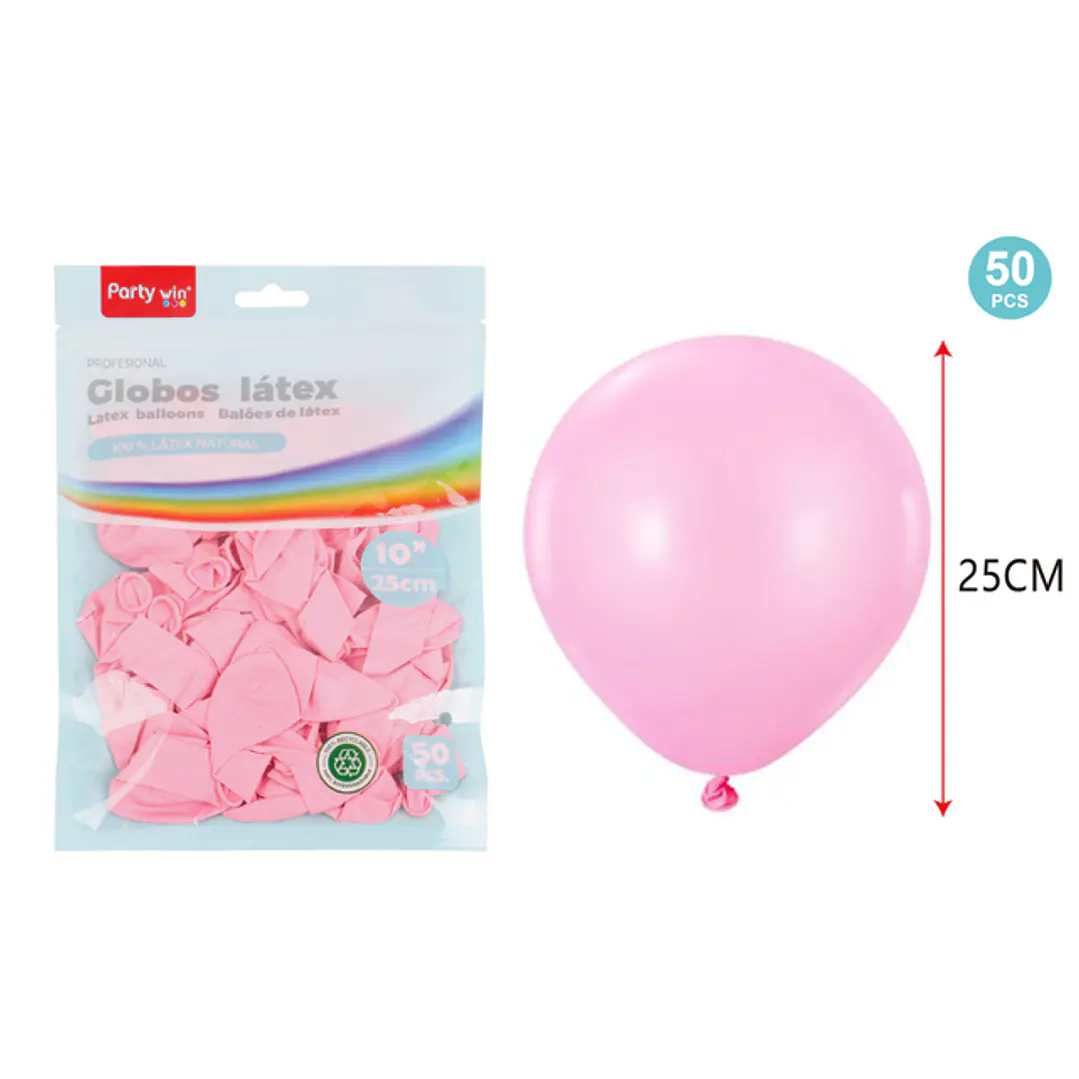 Globos Mate Rosado Claro 25Cm 1.5G 50 Unidades 1