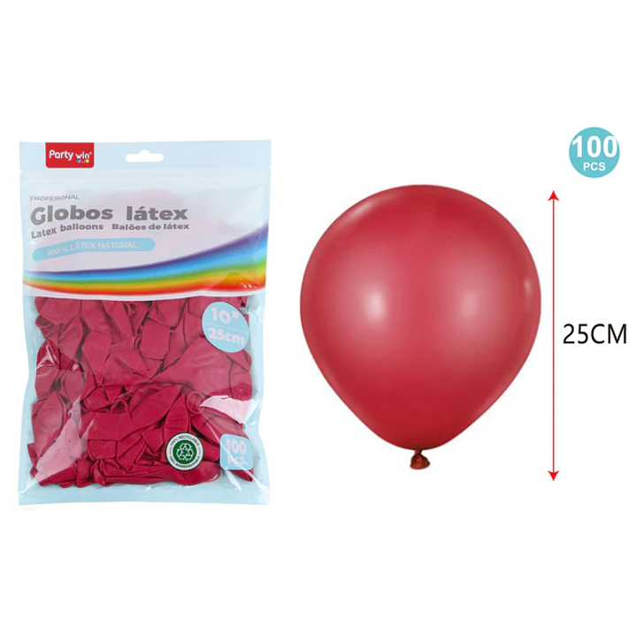Globos Mate Rojo Vino 25Cm 1.5G 100 Unidades 1