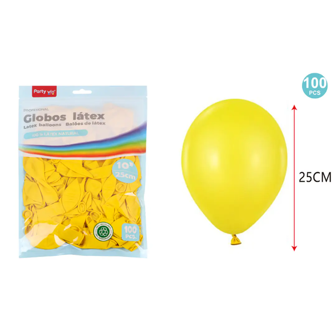 Globos Mate Amarillo 25Cm 1.5G 100 Unidades 1