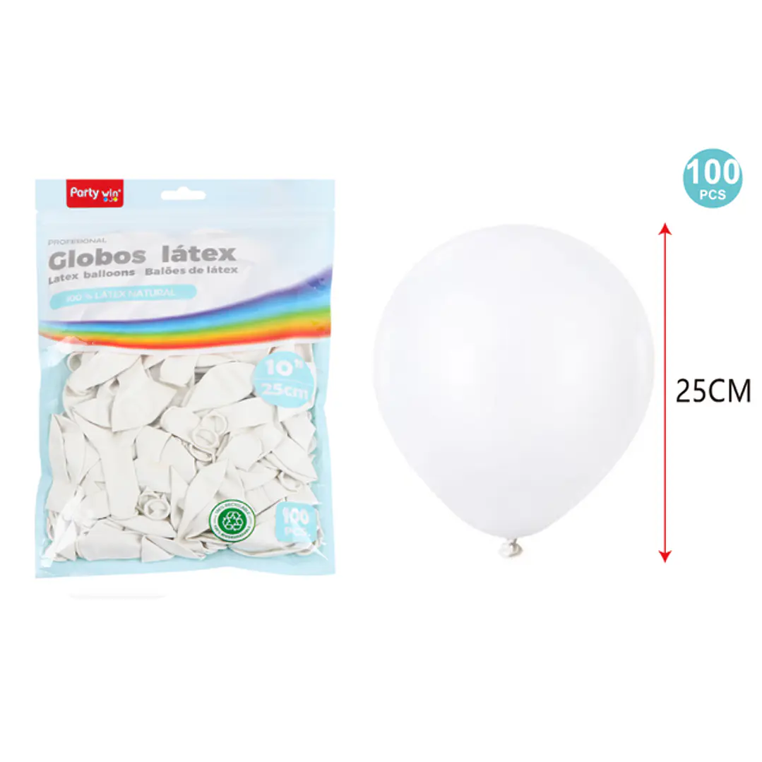 Globos Mate Blanco 25Cm 1.5G 100 Unidades 1