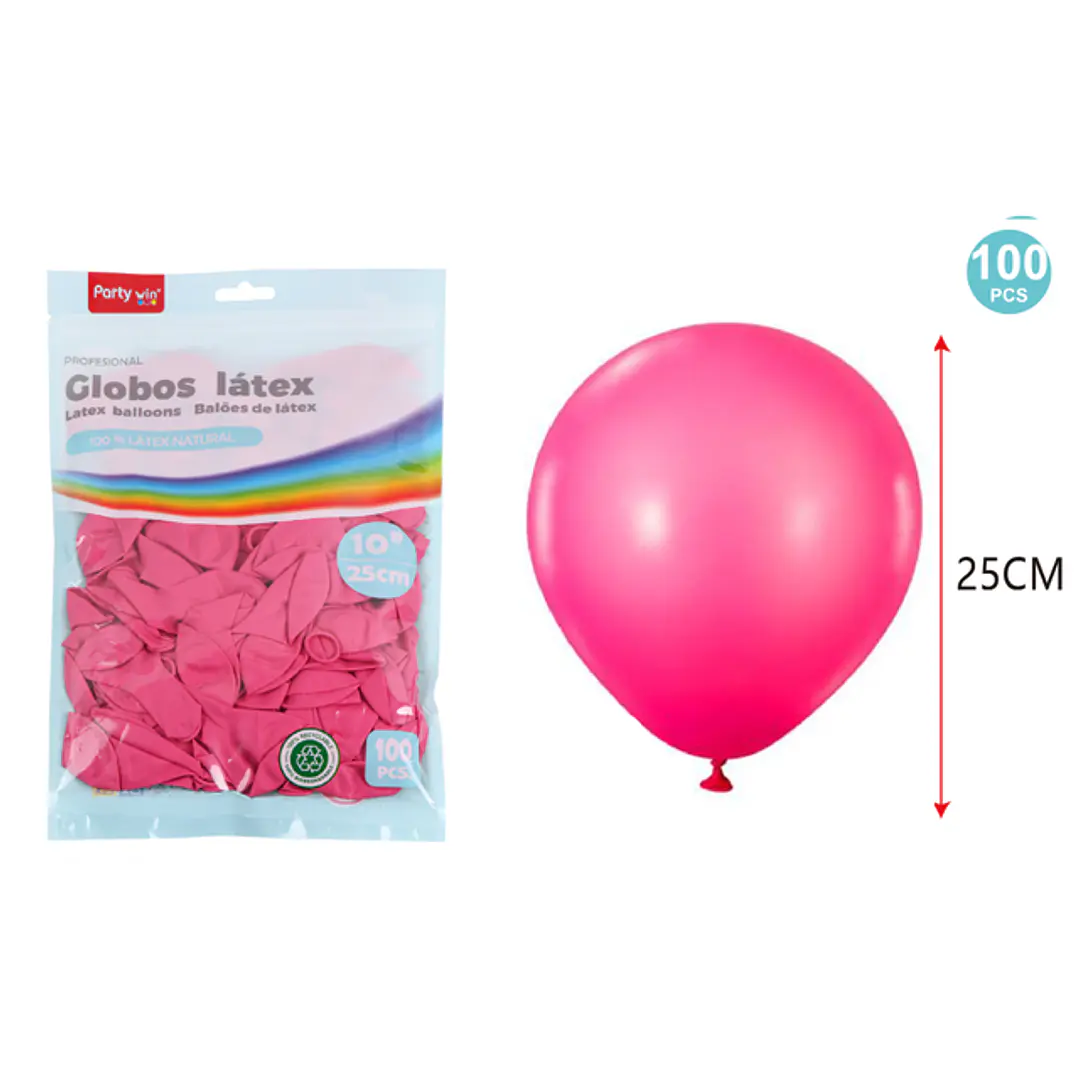 Globos Mate Fucsia 25Cm 1.5G 100 Unidades 1