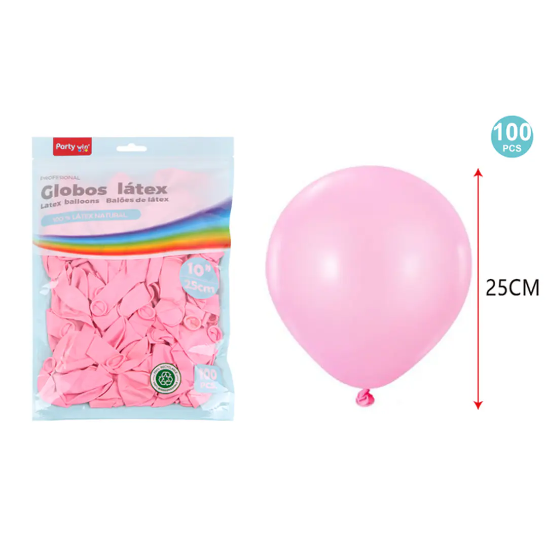 Globos Mate Rosado Claro 25Cm 1.5G 100 Unidades 1