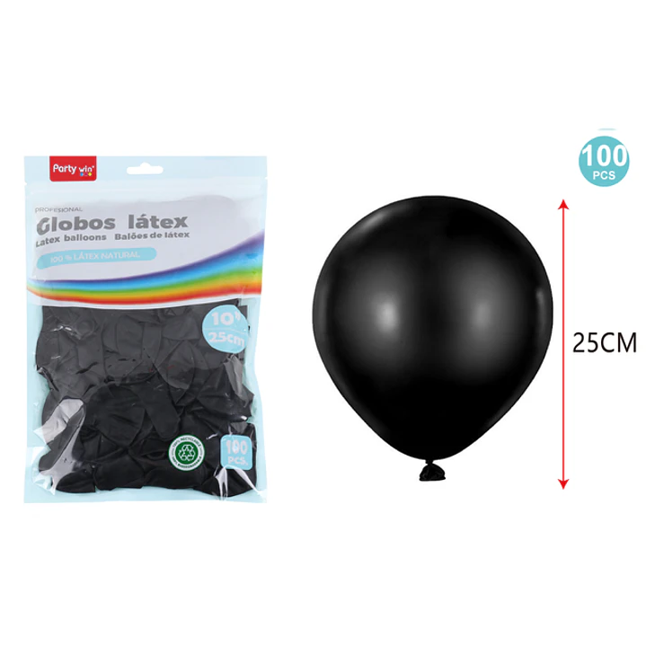 Globos Mate Negro 25Cm 1.5G 100 Unidades 1