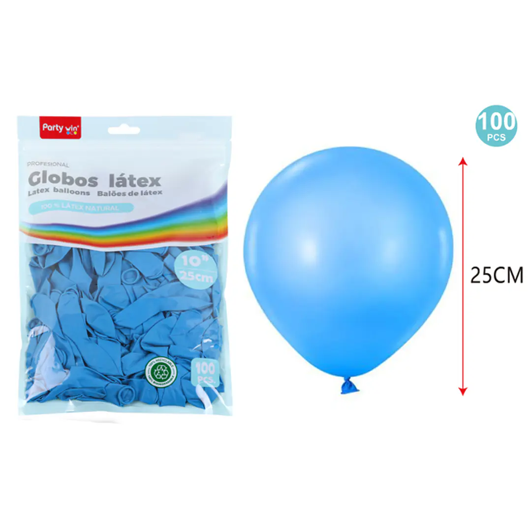 Globos Mate Celeste 25Cm 1.5G 100 Unidades 1