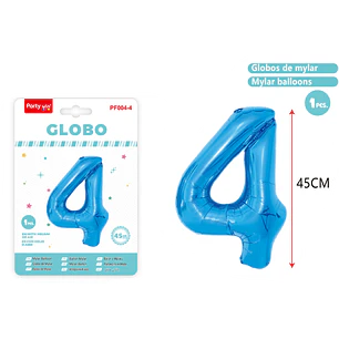 Globo Metalizado Azul Num-4 45Cm