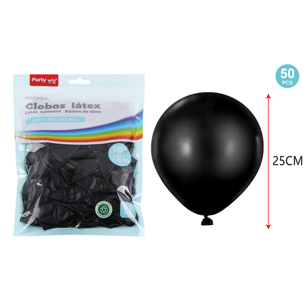 Globos Mate Negro 25Cm 2.2G 50 Unidades 1