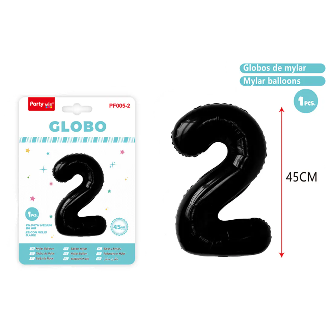 Globo Metalizado Negro Num-2 45Cm 1