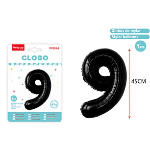 Globo Metalizado Negro Num-9 45Cm