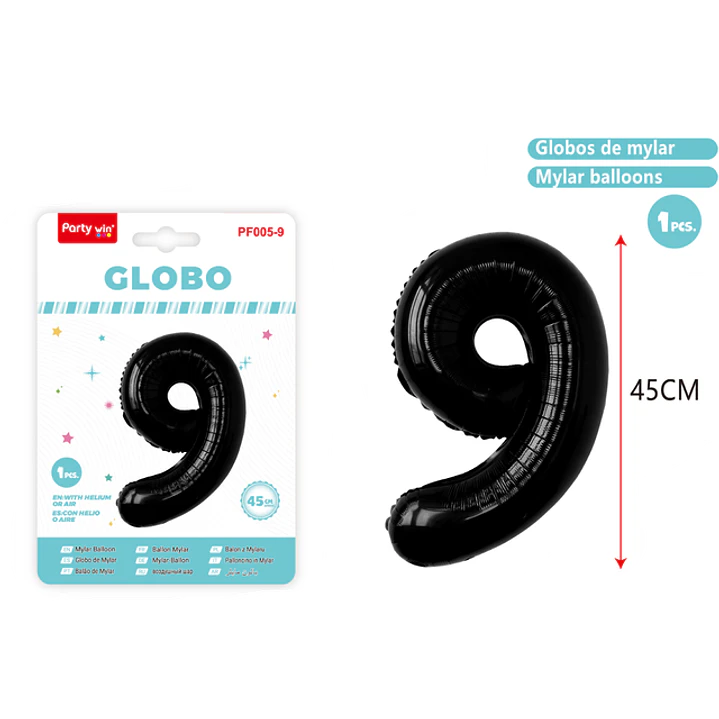 Globo Metalizado Negro Num-9 45Cm 1
