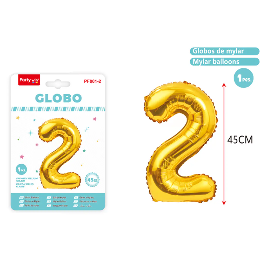 Globo Metalizado Dorado Num-2 45Cm 1