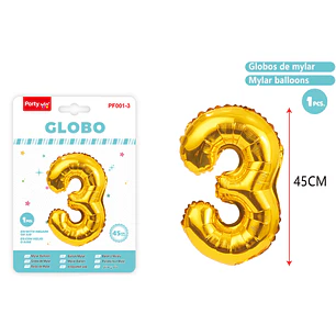 Globo Metalizado Dorado Num-3 45Cm