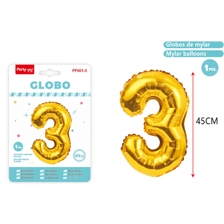 Globo Metalizado Dorado Num-3 45Cm 1