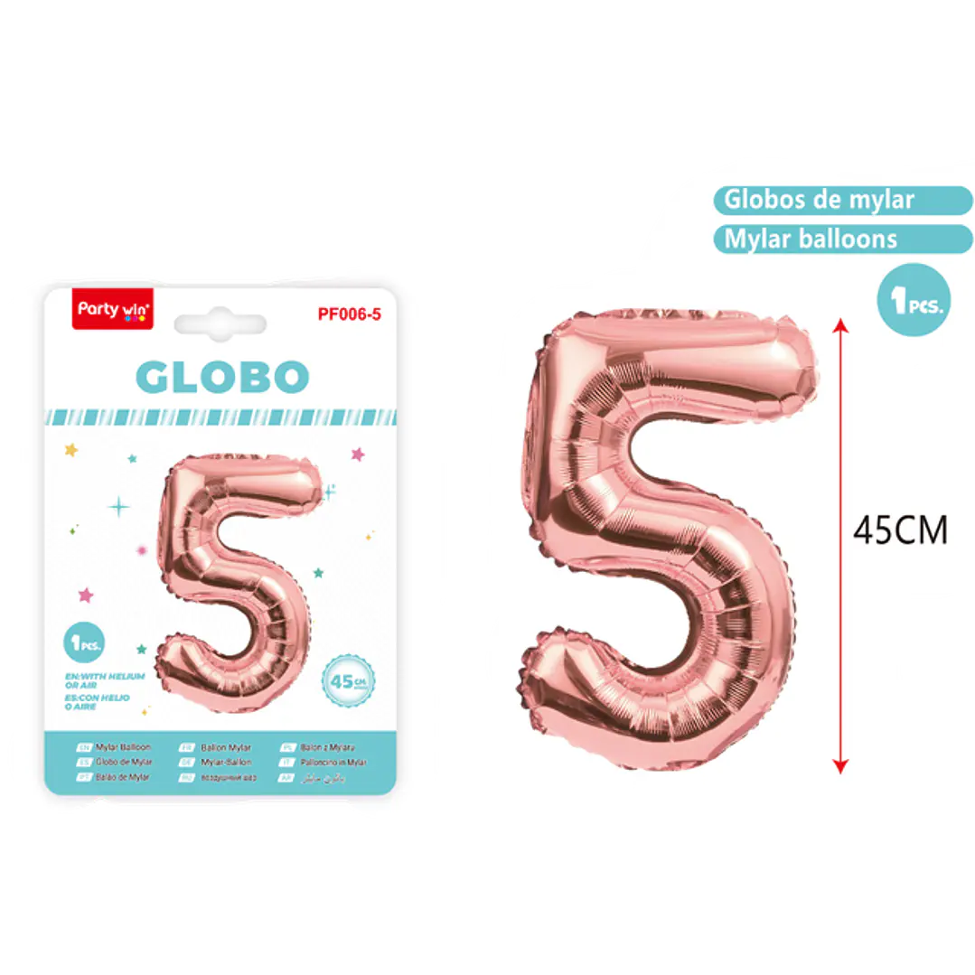 Globo Metalizado Rosadorado Num-5 45Cm 1