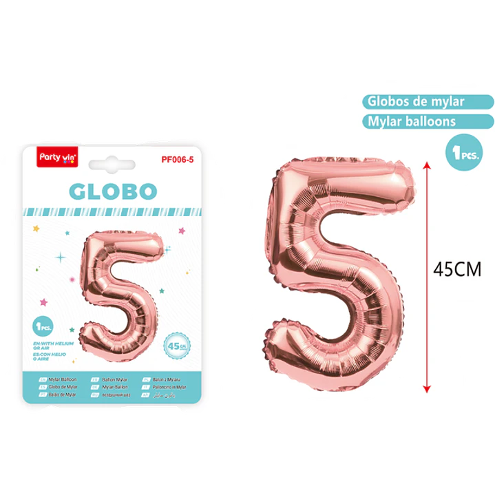 Globo Metalizado Rosadorado Num-5 45Cm 1