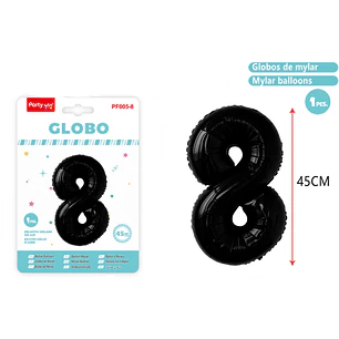 Globo Metalizado Negro Num-8 45Cm