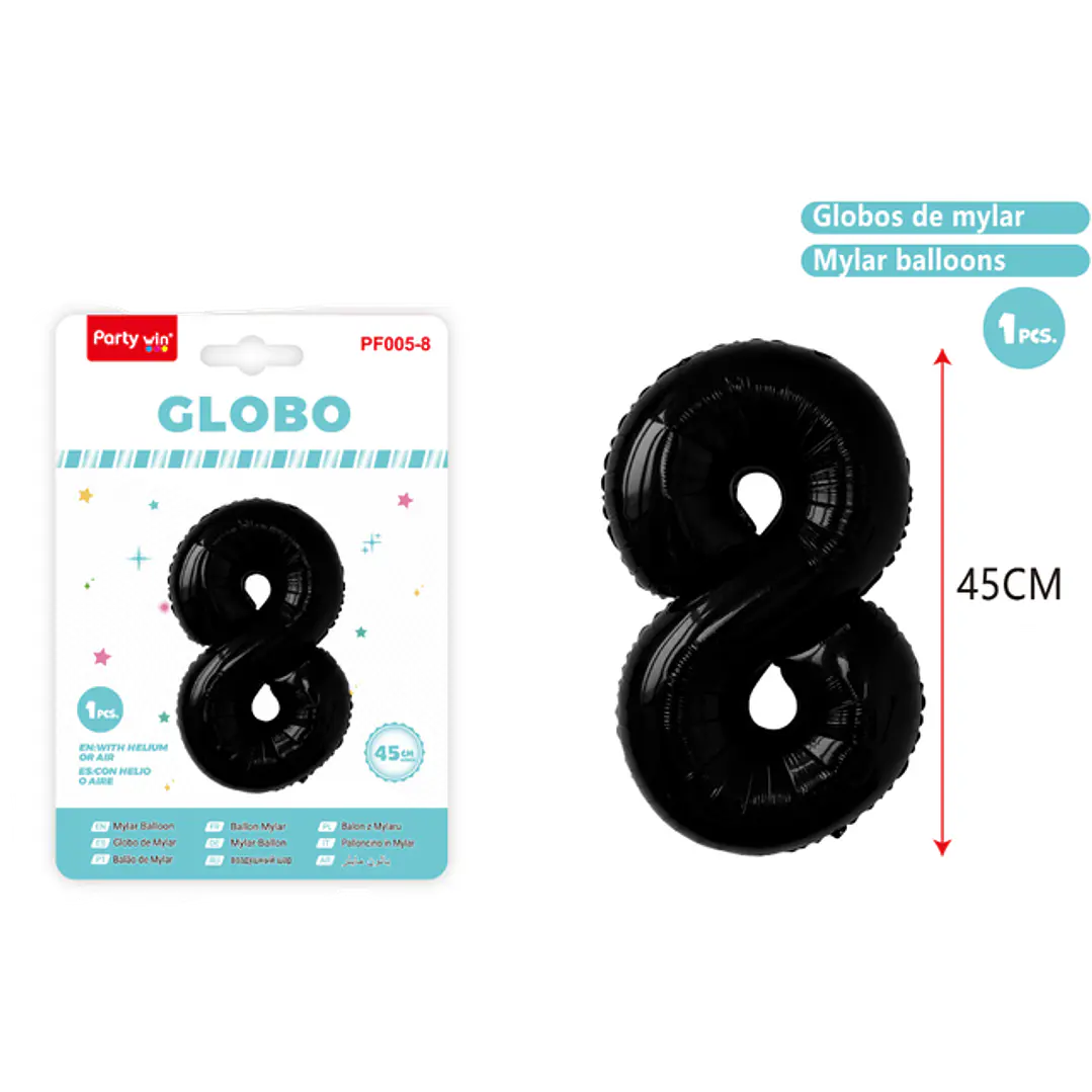 Globo Metalizado Negro Num-8 45Cm 1