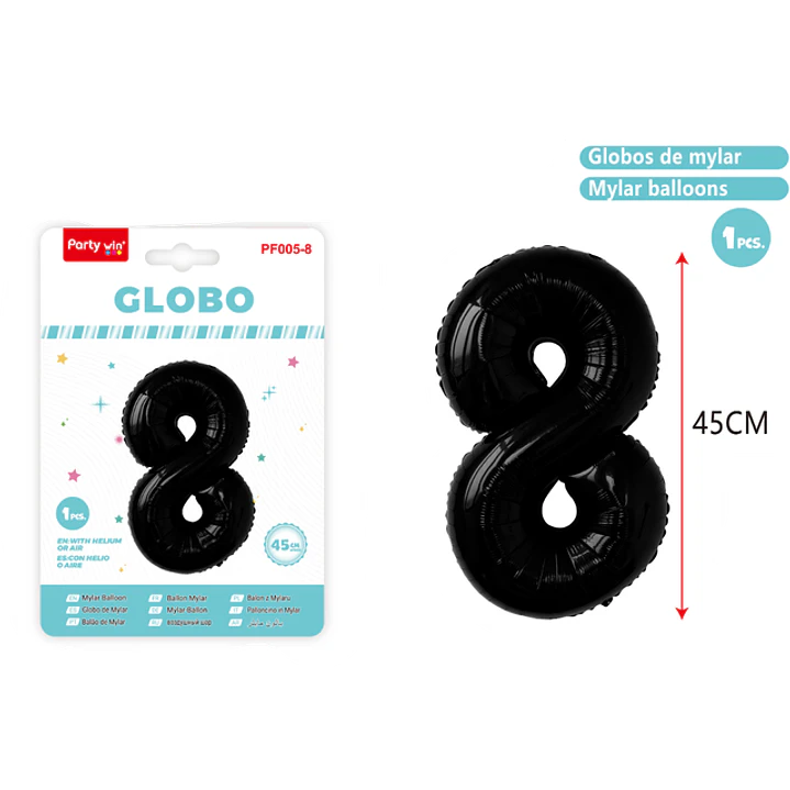 Globo Metalizado Negro Num-8 45Cm 1