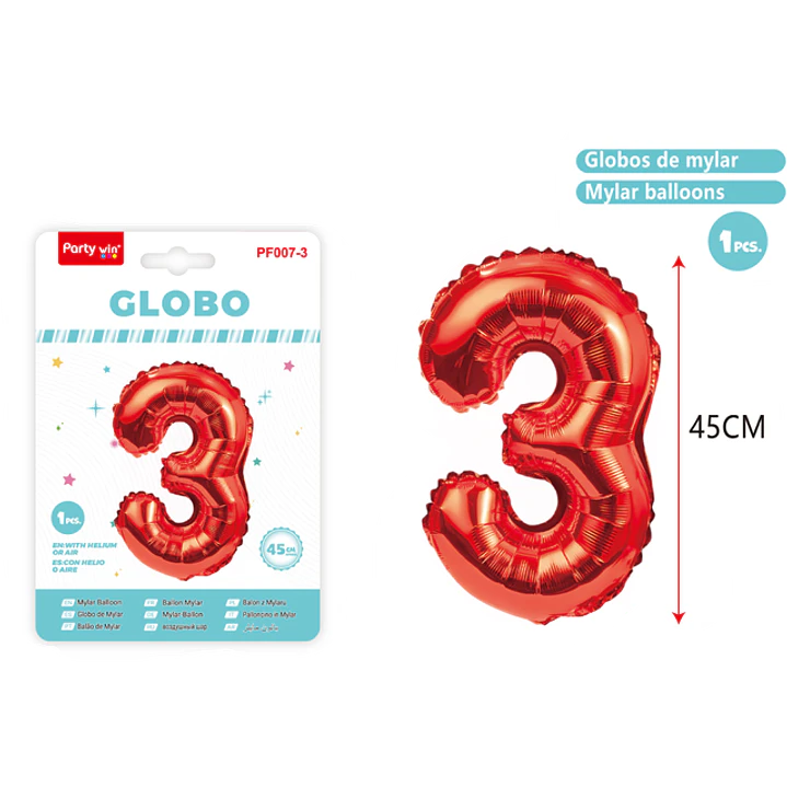 Globo Metalizado Rojo Num-3 45Cm 1