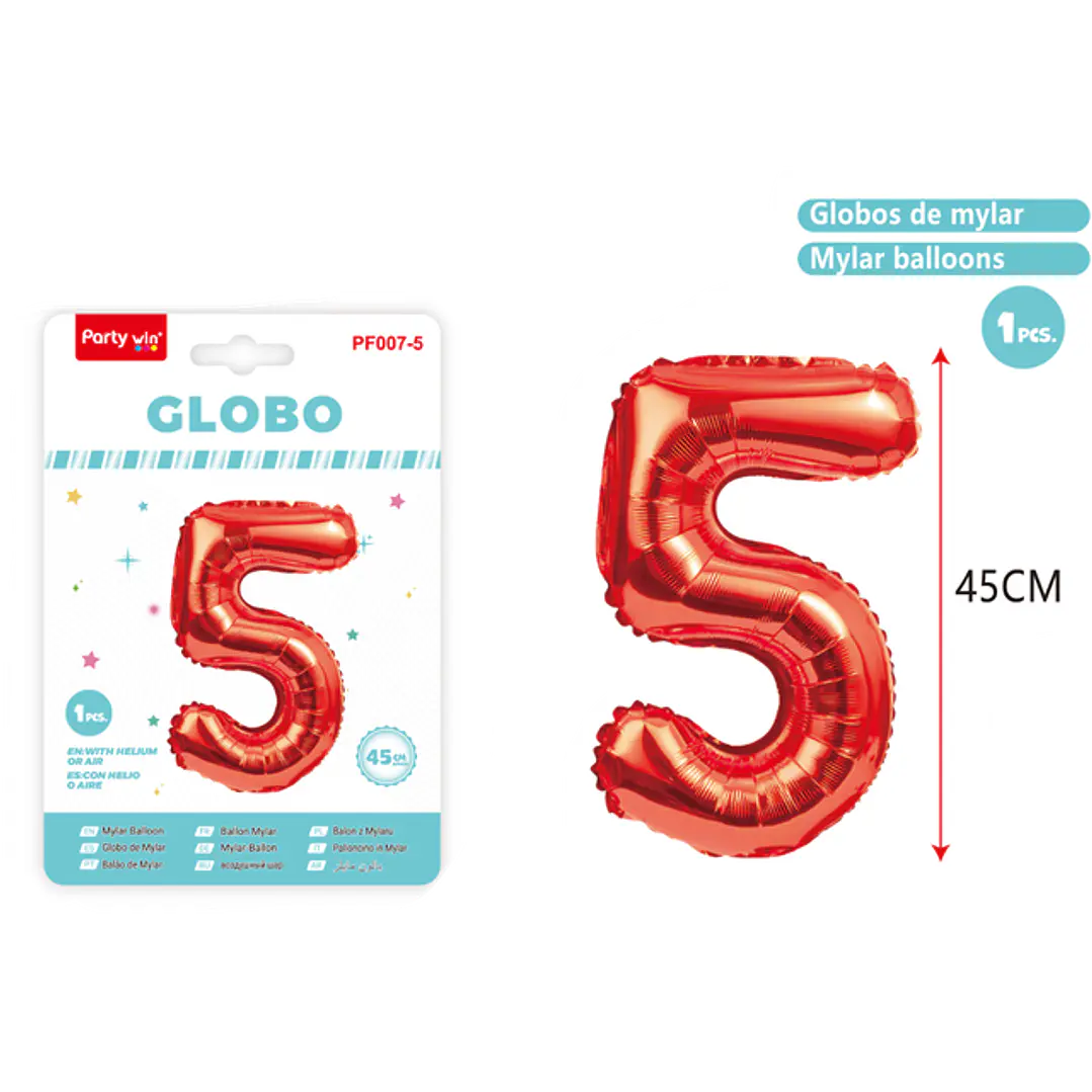 Globo Metalizado Rojo Num-5 45Cm 1