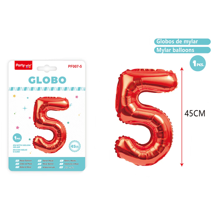 Globo Metalizado Rojo Num-5 45Cm 1